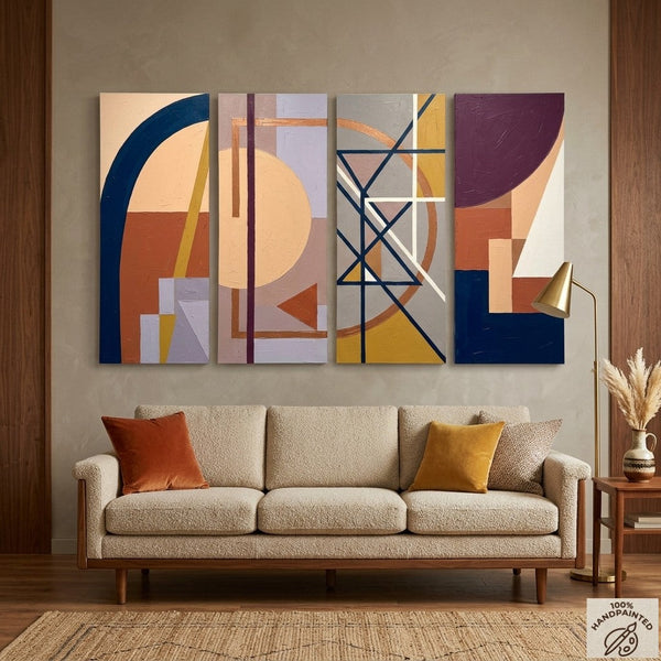 Original Contemporary Paintings, Hand Painted Canvas Art, Multi Panel Wall Art Paintings, Geometric Abstract Artwork-HomePaintingDecor
