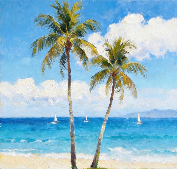 Impressions of a Sunny Seaside Day, Hand Painted Canvas Art, Original Seascape Paintings, Original Oil Paintings, Buy Small Artwork Online, Small Canvas Wall Art Paintings-HomePaintingDecor
