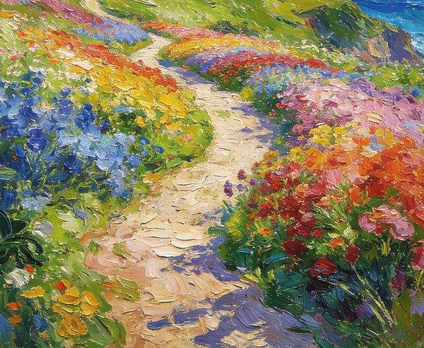 Serene Floral Path, A Luminous Landscape, Original Artwork Small Paintings, Hand Painted Canvas Art, Heavy Texture Wall Art Paintings, On Canvas Small Paintings-HomePaintingDecor