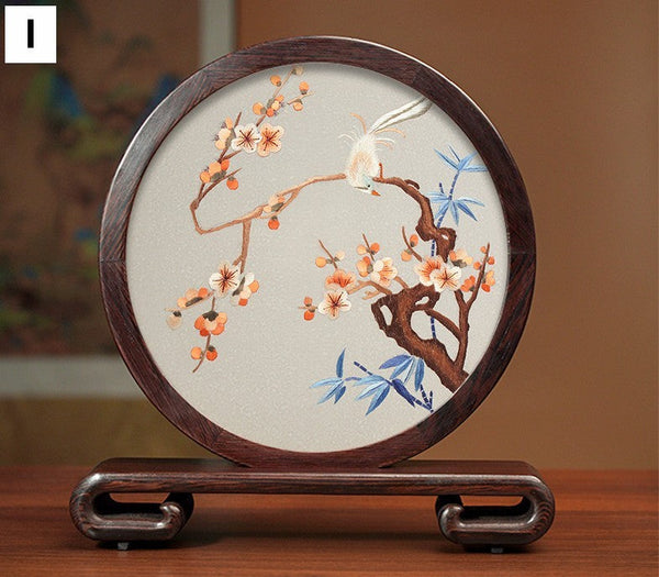 Creative Birthday Gift, Flower and Birds Embroidery Ornaments, Traditional Chinese Suzhou Silk Embroidered Ornament, Premium Souvenir, Exclusive Business Presents-HomePaintingDecor