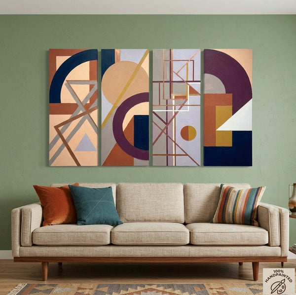 Large Contemporary Paintings, Hand Painted Canvas Art, Multi Panel Group Paintings, Original Geometric Abstract Art-HomePaintingDecor