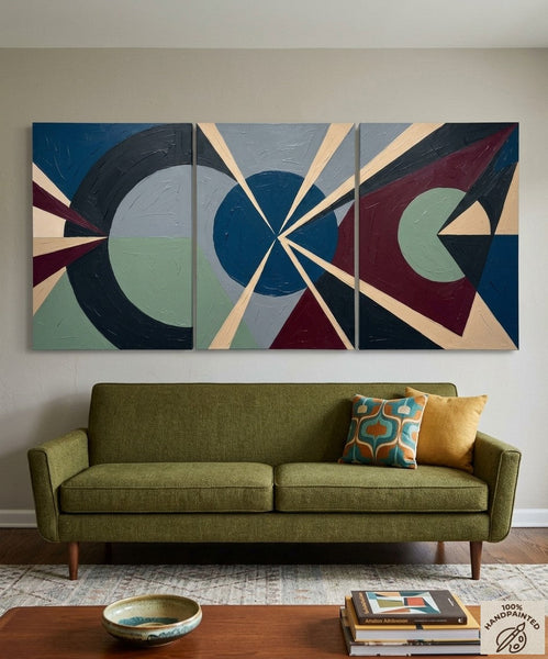 Original Abstract Art, Large Group Paintings for Living Room, Multi Panel Canvas Artwork, Geometric Modern Paintings