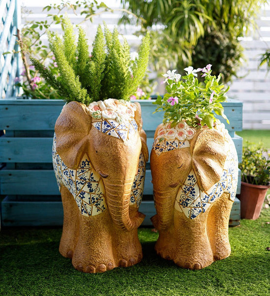 Modern Outdoor Garden Flower Pots, Extra Large Elephant Garden Flowerpots, Oversized Garden Flower Pot, Animal Statue for Garden Ornaments, Large Resin Statue for Garden-HomePaintingDecor