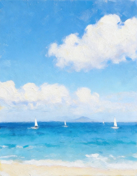 Peaceful Seashore, Sailing Boats at Sea, Hand Painted Canvas Art, Original Landscape Paintings, Small Canvas Wall Art Paintings, Original Oil Paintings, Buy Small Paintings Online-HomePaintingDecor