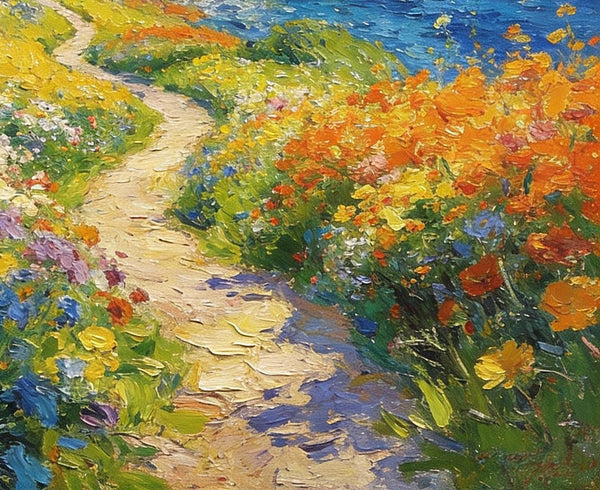 On Canvas Small Paintings, A Cottage by the Azure Sea, Hand Painted Canvas Art, Original Artwork Small Paintings on Wall, Landscape Oil Paintings-HomePaintingDecor