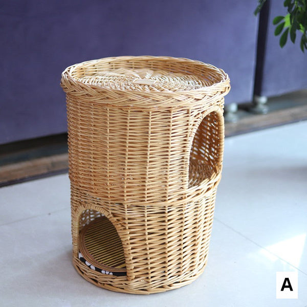 Large Cat House Basket with Washable Cushion for Indoor Cats and Dogs, Triple-Layer Cat Bed-HomePaintingDecor