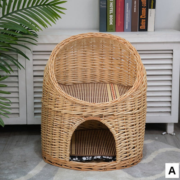 Double-Layer Cat Bed, Large Cat House Basket with Washable Cushion for Indoor Cats and Dogs-HomePaintingDecor