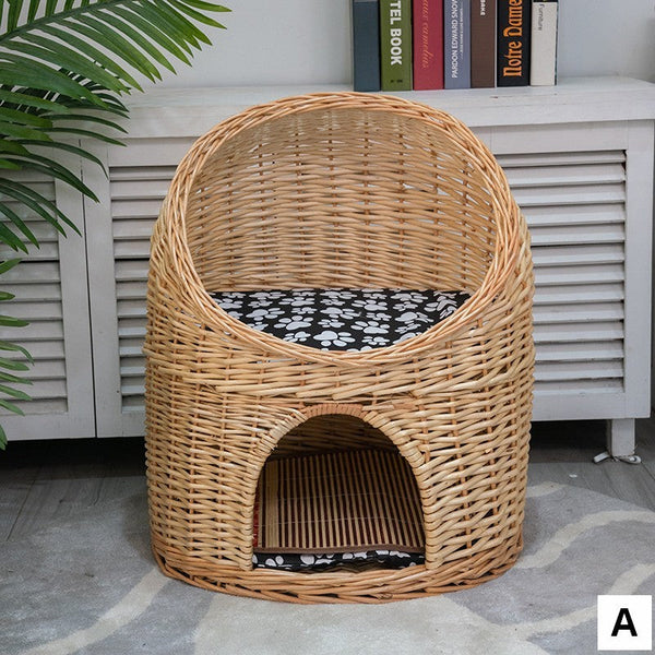 Double-Layer Cat Bed, Large Cat House Basket with Washable Cushion for Indoor Cats and Dogs-HomePaintingDecor
