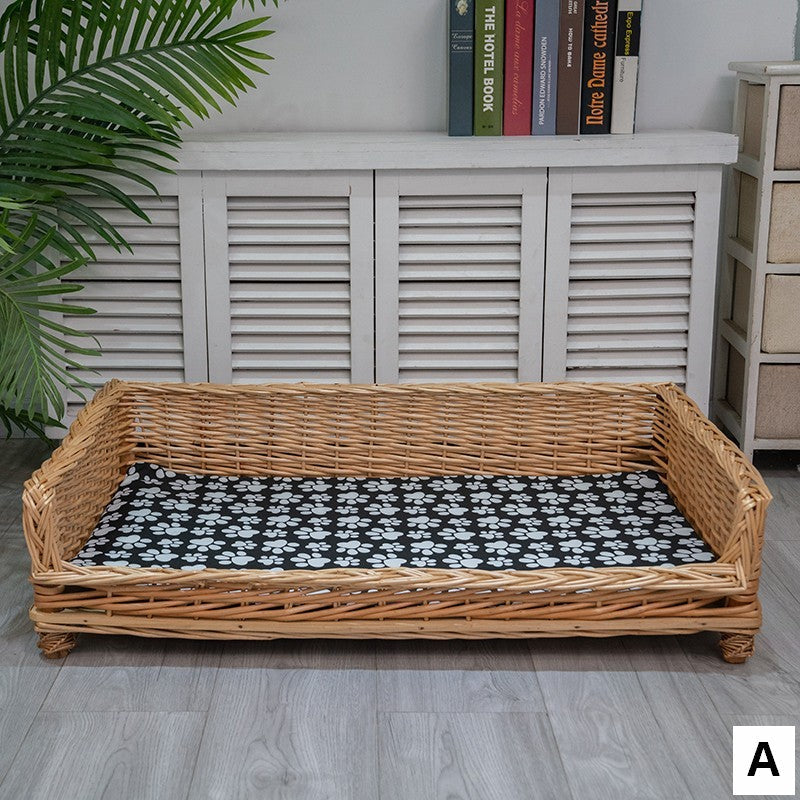 Large Hand Woven Rattan Cat Beds, Extra Large Natural Wicker Dog Bed with Washable Cushion for Indoor Cats and Dogs-HomePaintingDecor