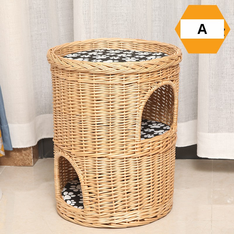 Large Cat House Basket with Washable Cushion for Indoor Cats and Dogs, Triple-Layer Cat Bed-HomePaintingDecor