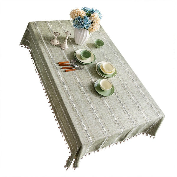 Rectangular Tablecloth for Sale, Modern Table Cloths for Dining Room, Kitchen Rectangular Table Covers, Farmhouse Green Cotton and Linen Table Cloth-HomePaintingDecor