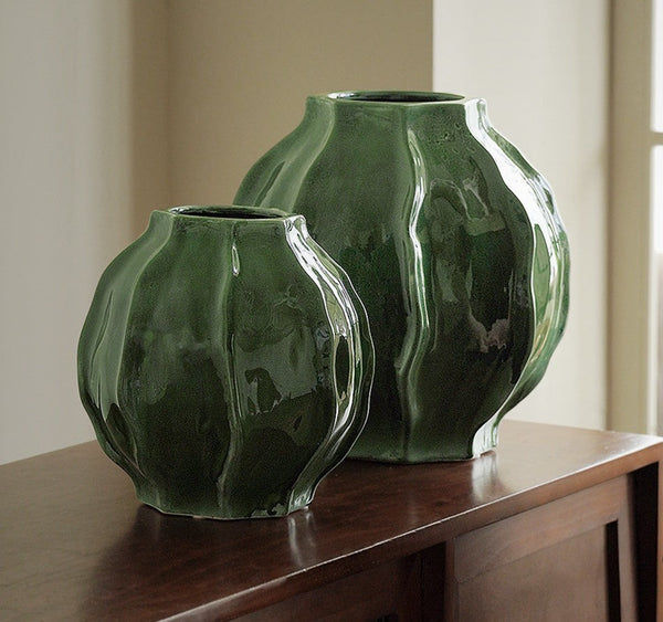 Handmade Modern Flower Vase, Centerpiece Ceramic Bouquet Vases, Large Contemporary Vases on Dining Table, Green Porcelain Vases for Modern Home Decor-HomePaintingDecor