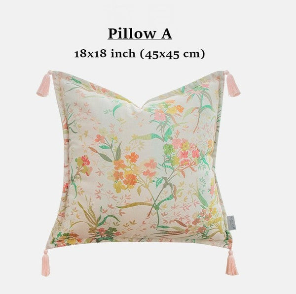 Decorative Pillows for Bed, Living Room Decorative Pillows, Modern Decorative Cushions, Decorative Pillow Arrangement Ideas for Interior Design, Embroidered Floral Bird Pattern Pillow Covers-HomePaintingDecor