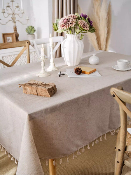 Brown Tablecloth for Home Decoration, Simple Linen Rectangle Table Cover for Dining Room Table, Modern Table Cloth, Square Tablecloth for Oval Table-HomePaintingDecor