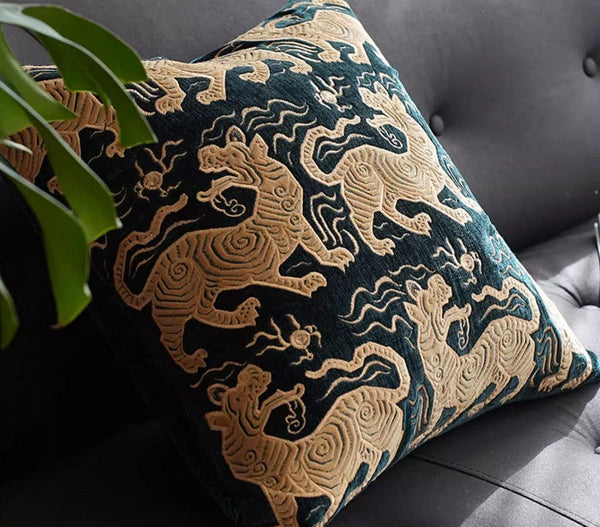 Embroidery Tiger Pattern Pillows for Couch, Contemporary Modern Sofa Pillows, Decorative Throw Pillows for Bedroom, Large Modern Sofa Pillow for Living Room-HomePaintingDecor