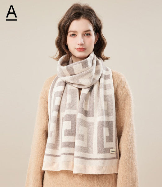 Cold Weather Scarf, Warm Winter Scarf, Soft Cashmere Scarf for Women, Fashion Designer Scarf, Green White Grey Wool Scarf for Women, Casual Scarf for Women-HomePaintingDecor