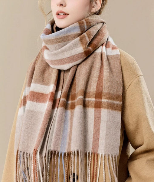 Checked Scarf Winter Wool Scarf, Soft Cashmere Scarf for Women, Elegant Wool Scarves, Warm Winter Scarf, Cold Weather Scarf, Holiday Scarf, Fashion Scarf, Christmas Gifts for Her-HomePaintingDecor