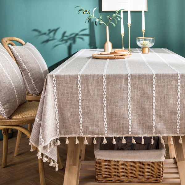 Simple Rectangular Tablecloth for Oval Table, Cotton and Linen Tablecloths, Kitchen Rectangular Table Covers, Farmhouse Table Cloths for Dining Room-HomePaintingDecor