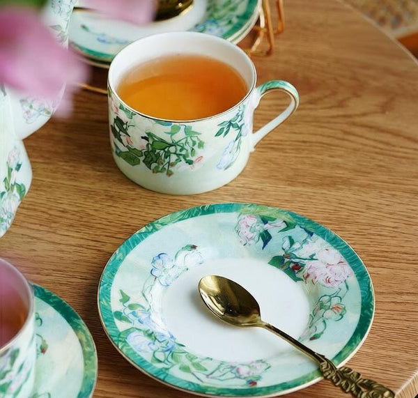 Luxury Tea Cup Set, Elegant Coffee Cup, Porcelain Tea Saucer, Ceramic Tea Cup Set, British Tea Cup Set-HomePaintingDecor