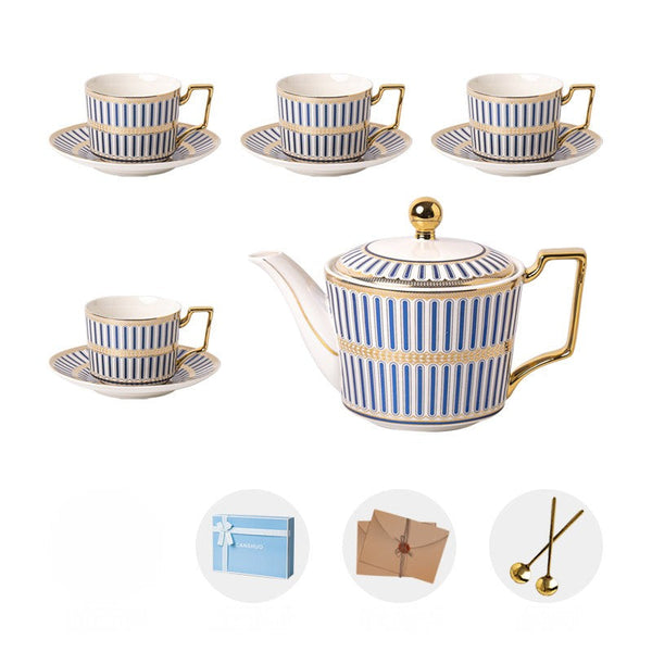 Modern Coffee Cup with Saucer, Ceramic Tea Cup and Saucer Set with Teapot, 7.4 oz Porcelain Tea Cup and Saucer Set of 4 cups, British Tea Cup Set-HomePaintingDecor