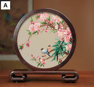 Unique Birthday Gift, Flower and Bird Embroidery Ornaments, Traditional Chinese Suzhou Silk Embroidered Ornament, Premium Souvenir, Exclusive Business Presents-HomePaintingDecor