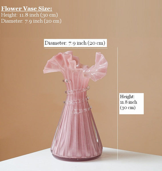 Centerpiece Contemporary Vases on Table, Pink Decorative Glass Vase, Mid Century Glass Vases, Handmade Modern Vases for Bedroom, Modern Glass Vase for Flowers