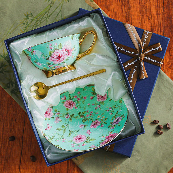 Floral Porcelain Tea Cup and Saucer Set, Afternoon British Tea Cup with Saucer, Traditional English Tea Cup and Saucer Set, Ceramic Coffee Cup with Saucer-HomePaintingDecor