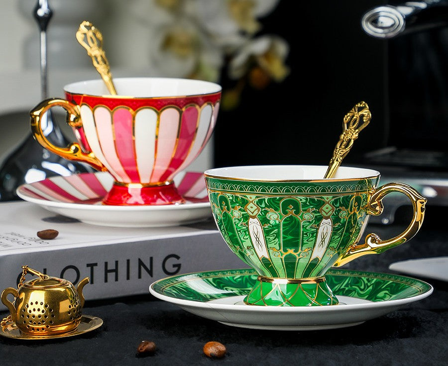 Beautiful British Tea Cup With Saucer As Birthday Gift, Fine Porcelain Floral Design, Elegant Gold Trim