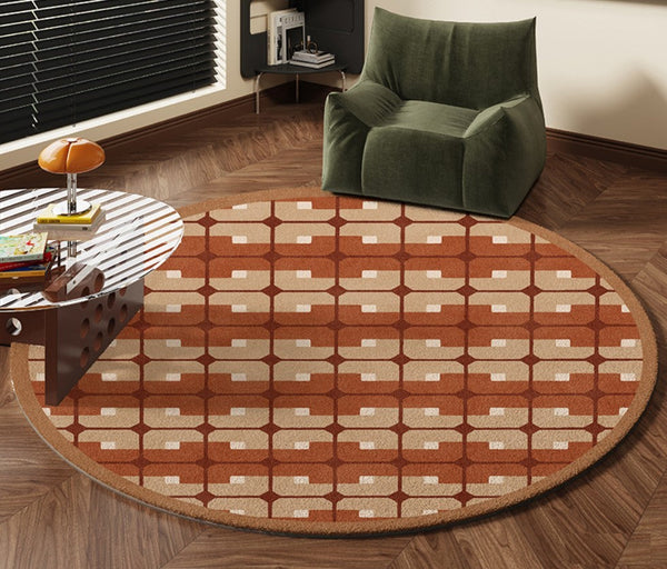 Abstract Contemporary Round Rugs, Modern Rugs under Coffee Table, Modern Rugs for Dining Room, Geometric Modern Rugs for Bedroom