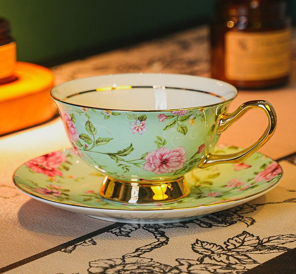 Afternoon British Tea Cup with Saucer, Floral Porcelain Tea Cup and Saucer Set, Traditional English Tea Cup and Saucer Set, Ceramic Coffee Cup with Saucer-HomePaintingDecor