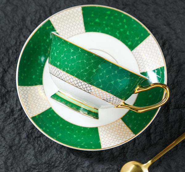 British Ceramic Tea Cup and Saucer Set, Elegant Green Coffee Cups, British Royal Tea Cup and Saucer Set in Gift Box, Porcelain Tea Cup and Saucer Set-HomePaintingDecor
