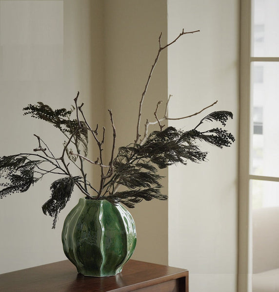 Large Contemporary Vases on Dining Table, Handmade Modern Flower Vase, Centerpiece Ceramic Bouquet Vases, Green Porcelain Vases for Modern Home Decor-HomePaintingDecor