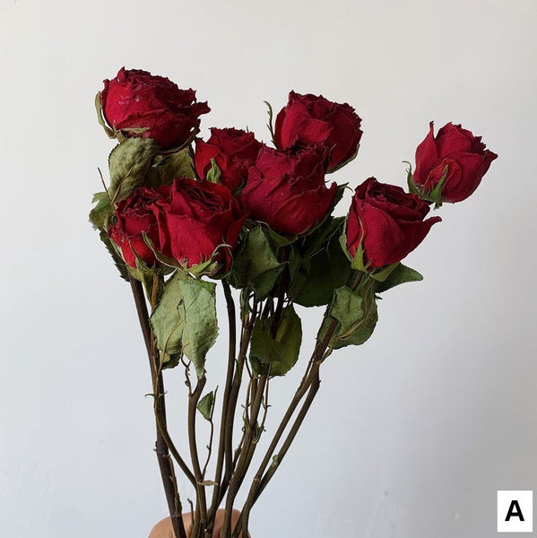 Dried Rose Floral Bouquet, Dried Rose Flowers, Natural Dried Rose Flower Bunches, A Bunch Dried Rose Flowers, Red Yellow Purple Dried Rose Flowers-HomePaintingDecor