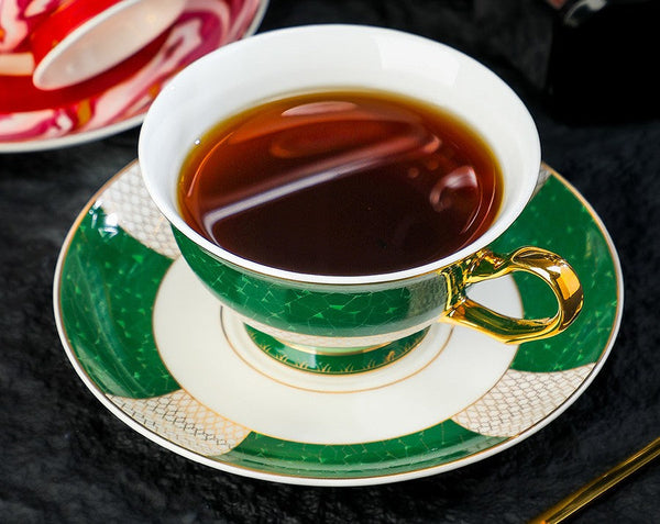 British Ceramic Tea Cup and Saucer Set, Elegant Green Coffee Cups, British Royal Tea Cup and Saucer Set in Gift Box, Porcelain Tea Cup and Saucer Set-HomePaintingDecor