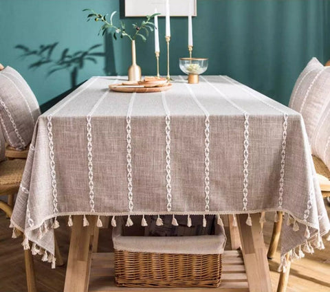 Simple Rectangular Tablecloth for Oval Table, Cotton and Linen Tablecloths, Kitchen Rectangular Table Covers, Farmhouse Table Cloths for Dining Room-HomePaintingDecor