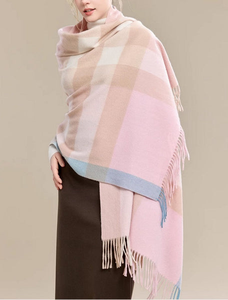 Large Wool Scarf, Soft Wool Scarf for Women, Checkered Fashion Scarf, Winter Shawl, Elegant Shawl, Warm Cape, Gifts for Her, Evening Wrap, Christmas Gift-HomePaintingDecor