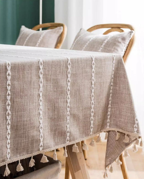 Simple Rectangular Tablecloth for Oval Table, Cotton and Linen Tablecloths, Kitchen Rectangular Table Covers, Farmhouse Table Cloths for Dining Room-HomePaintingDecor