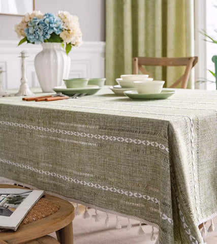 Rectangular Tablecloth for Sale, Modern Table Cloths for Dining Room, Kitchen Rectangular Table Covers, Farmhouse Green Cotton and Linen Table Cloth-HomePaintingDecor