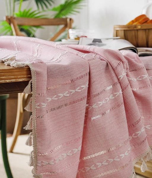 Rectangular Tablecloth for Oval Table, Modern Pink Table Cloths for Dining Room, Kitchen Rectangular Table Covers, Farmhouse Cotton and Linen Table Cloth-HomePaintingDecor