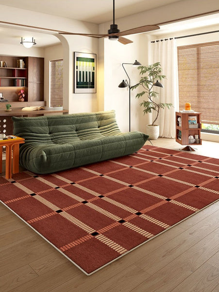 Contemporary Modern Carpets Next to Bed, Abstract Red Rugs for Living Room, Mid Century Area Rugs, Red Modern Rugs under Dining Room Table-HomePaintingDecor