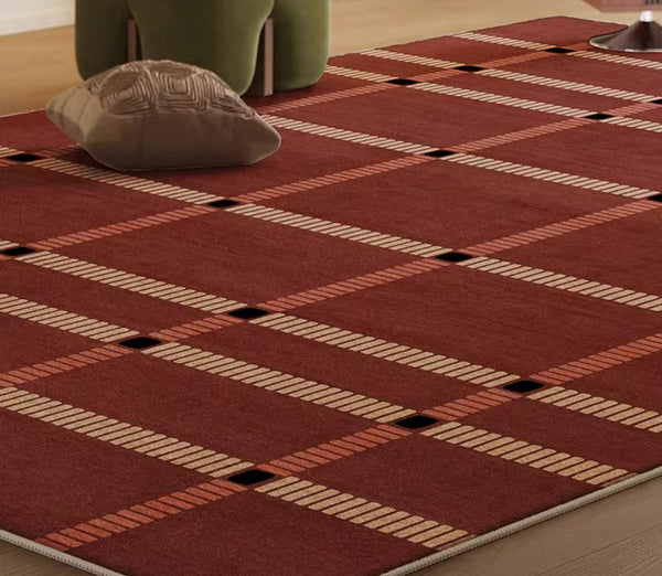 Contemporary Modern Carpets Next to Bed, Abstract Red Rugs for Living Room, Mid Century Area Rugs, Red Modern Rugs under Dining Room Table-HomePaintingDecor