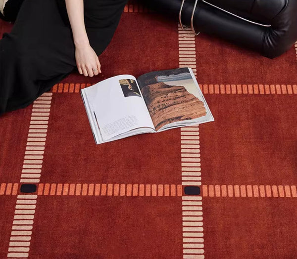 Contemporary Modern Carpets Next to Bed, Abstract Red Rugs for Living Room, Mid Century Area Rugs, Red Modern Rugs under Dining Room Table-HomePaintingDecor