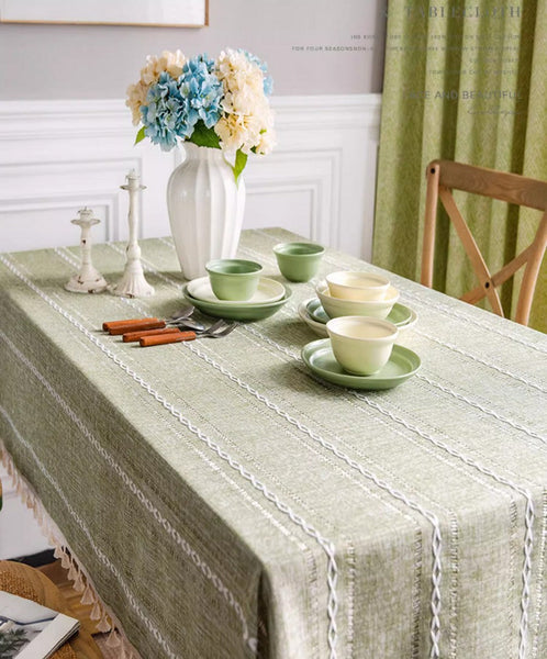 Rectangular Tablecloth for Sale, Modern Table Cloths for Dining Room, Kitchen Rectangular Table Covers, Farmhouse Green Cotton and Linen Table Cloth-HomePaintingDecor