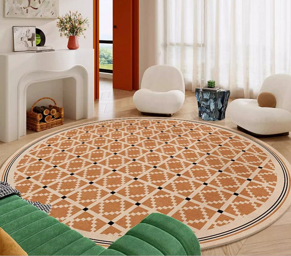 Geometric Modern Rug Ideas for Living Room, Circular Modern Rugs for Bathroom, Modern Rugs for Children's Room, Mid Century Modern Round Rugs for Dining Room-HomePaintingDecor