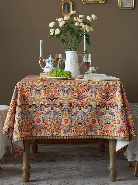 Flower Pattern Tablecloth, Square Tablecloth for Round Table, Large Cotton Rectangle Tablecloth for Home Decoration, Farmhouse Table Cloth Dining Room Table-HomePaintingDecor