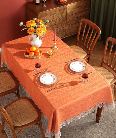 Orange Modern Table Cover for Dining Room Table, Large Modern Rectangle Tablecloth, Square Tablecloth for Round Table, Lace Tablecloth for Home Decoration-HomePaintingDecor