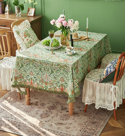 Green Flower Pattern Tablecloth for Home Decoration, Large Square Tablecloth for Round Table, Extra Large Rectangle Tablecloth for Dining Room Table-HomePaintingDecor
