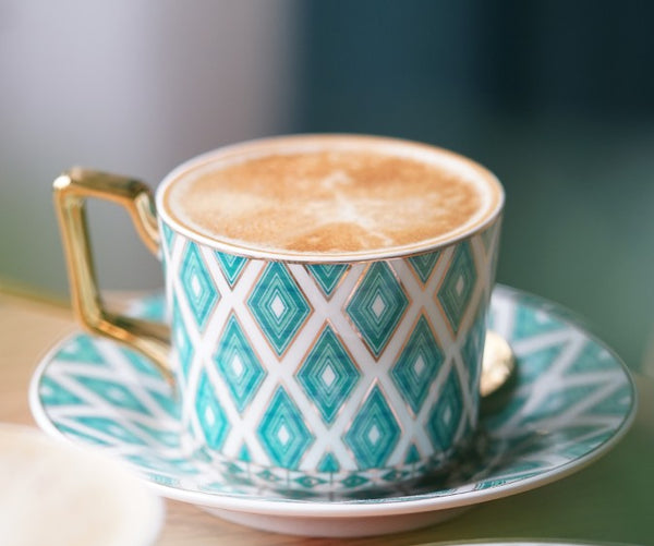 Afternoon Green British Tea Cups, Unique Ceramic Coffee Cups, Creative Bone China Porcelain Tea Cup Set, Traditional English Tea Cups and Saucers-HomePaintingDecor