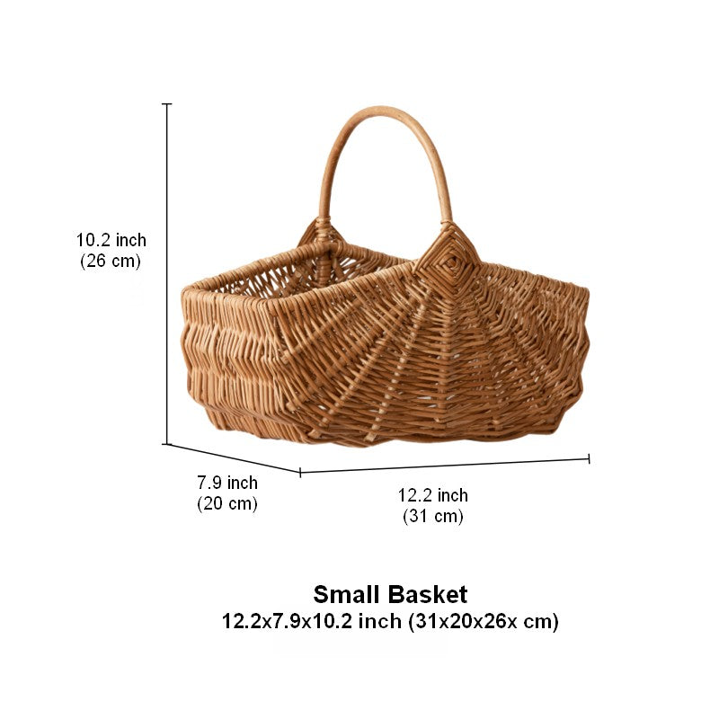 Large Picnic Food Basket with Handle, Natural Hand-woven Wicker Storage Basket, Lovely Willow Weaving Baskets for Vegetable, Natural Fruit Basket, Kitchen Storage Baskets-HomePaintingDecor