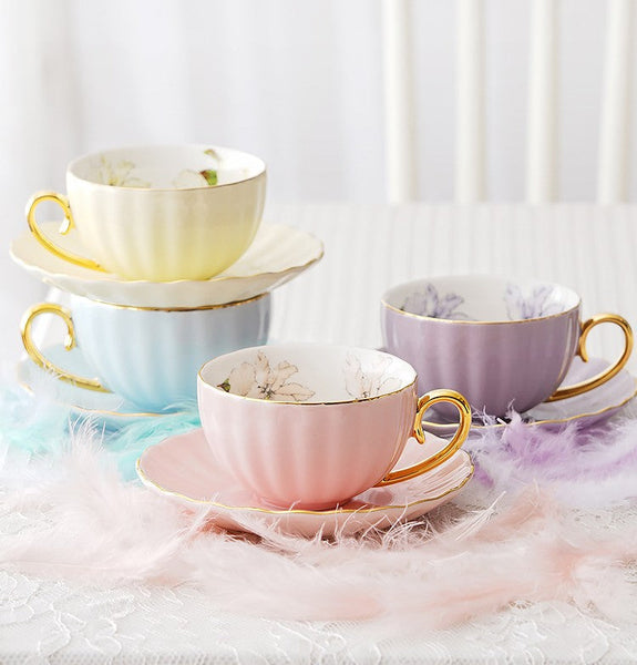 Beautiful British Tea Cups, Unique Traditional Afternoon Tea Cup and Saucer, Elegant Ceramic Coffee Cups, Royal Porcelain Tea Cup Set-HomePaintingDecor